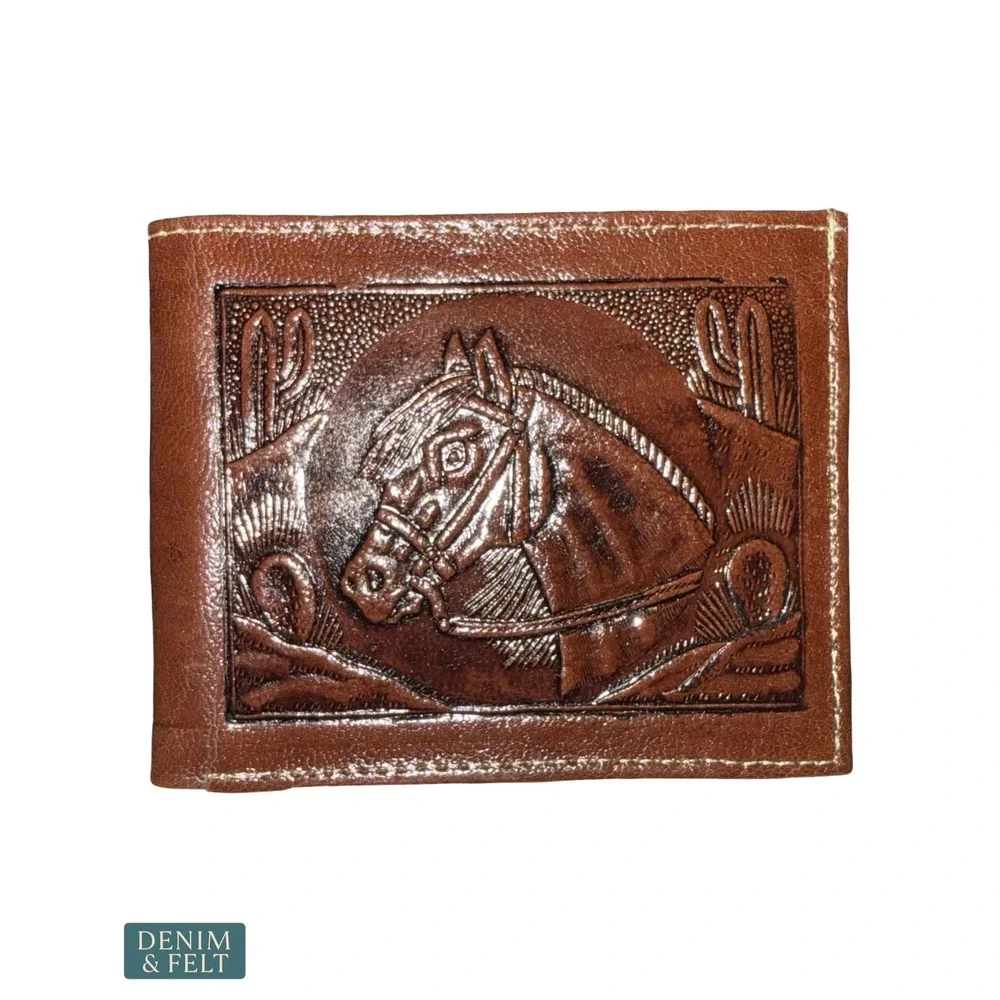 NEW Western Tooled Leather Horse Bifold Wallet Handmade Genuine Leather Cowboy